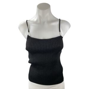 Zara Women's Black Ribbed Knit Sculpt Chain Strap Cami Camisole Tank Top Size L